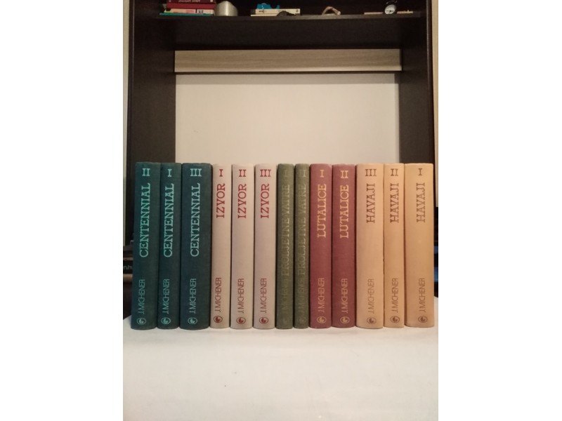 J MICHENER - komplet sabrana dela 1-13 J. Michener sabrana dela 1-13 Odlican 1-IZVOR I 2-IZVOR II 3-IZVOR III 4-CENTENNIAL I 5-CENTENNIAL II 6-CENTENNIAL III 7-HAVAI I 8-HAVAI II 9-HAVAI III 10-PROLJETNE VATRE I 11-PROLJETNE VATRE II 12-LUTALICE I 13-LUTALICE II — J MICHENER