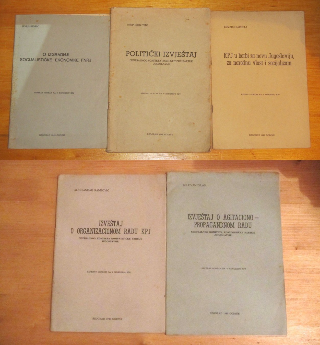 V kongres KPJ 1948 — komplet od pet referata — Tito, Ranković, Đilas, Kardelj, Kidrič
