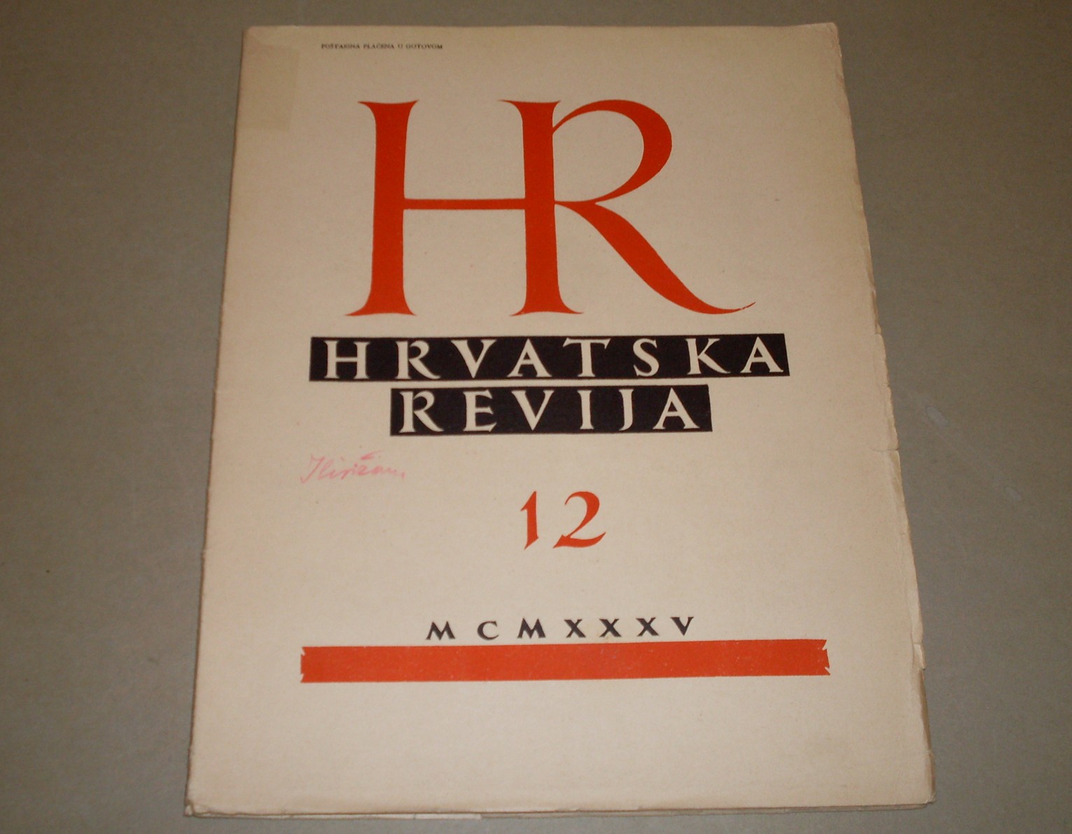 Hrvatska revija, broj 12 za 1935 — broj posvećen ILIRIZMU (Matica hrvatska) — Matica hrvatska — Hrvatska revija