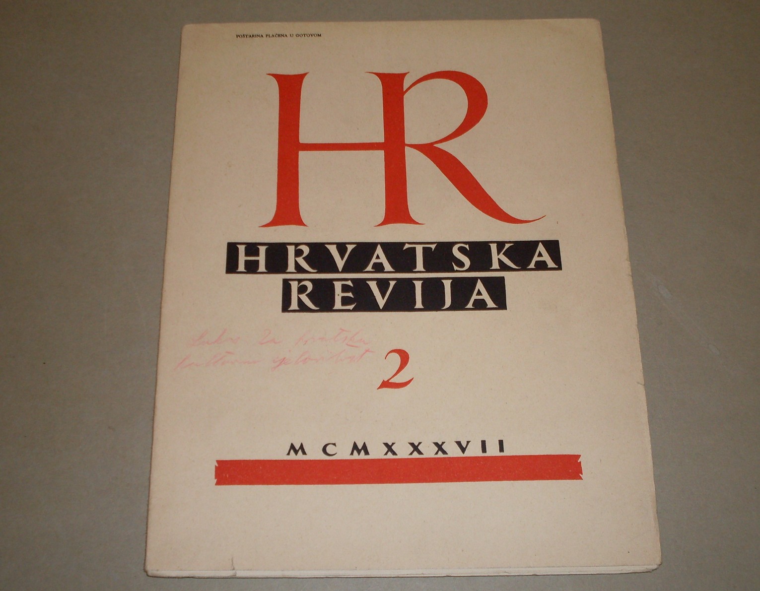 Hrvatska revija, broj 2 za 1937 — sa reprodukcijom Becićevog „Pastira" u boji — Matica hrvatska — Hrvatska revija