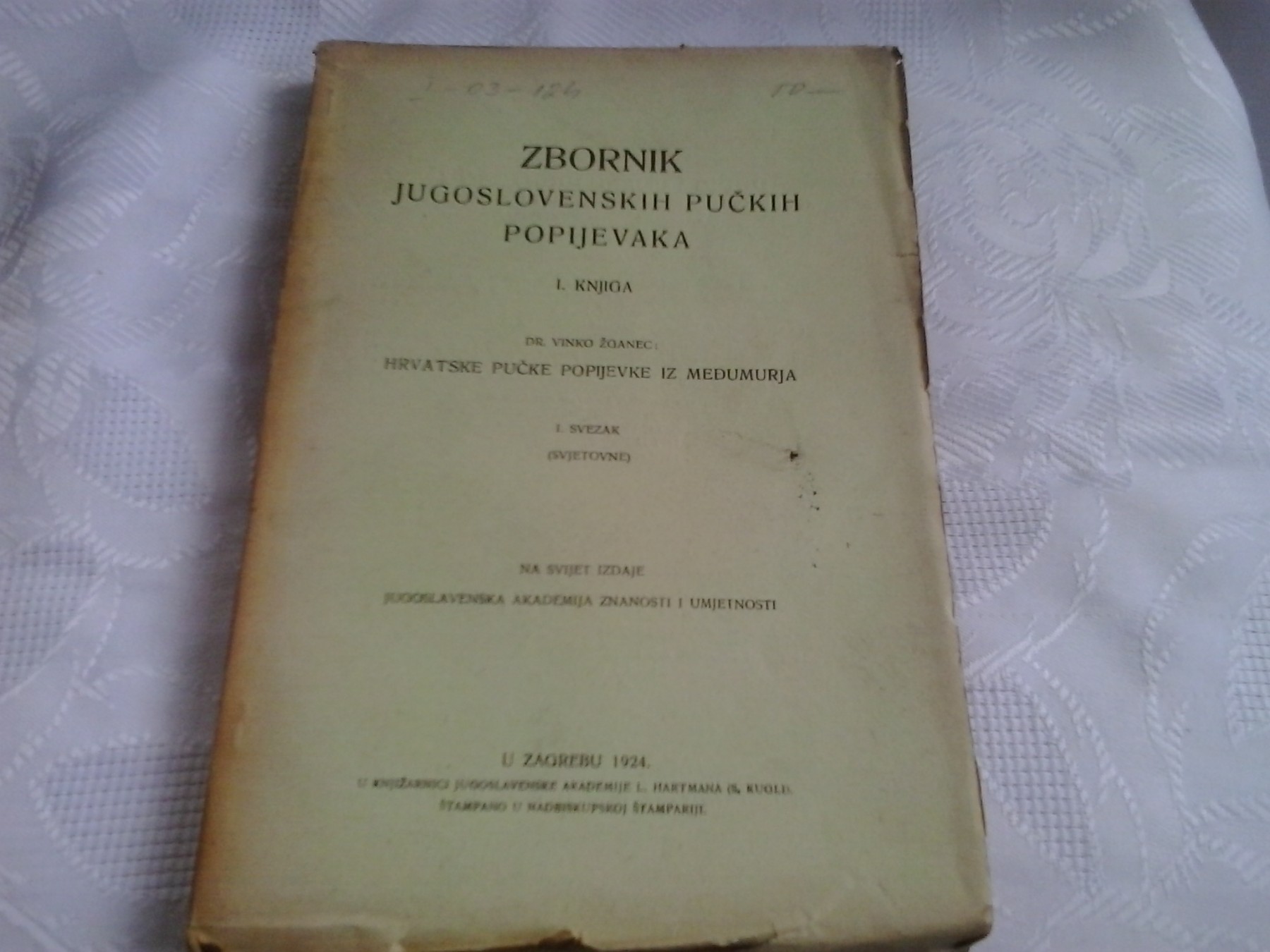 Zbornik jugoslovenskih pučkih popijevaka, knjiga I — Hrvatske pučke popijevke iz Međumurja (JAZU, 1924) — Dr Vinko Žganec