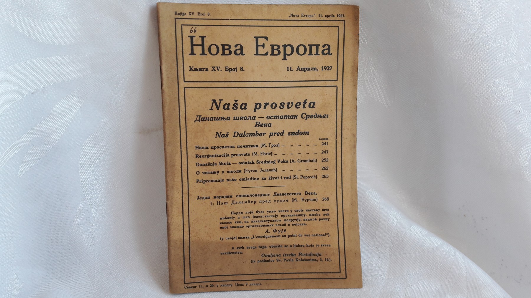 NOVA EVROPA — knjiga XV, broj 8 (11. april 1927) — Milan Ćurčin (urednik), antikvarna knjiga