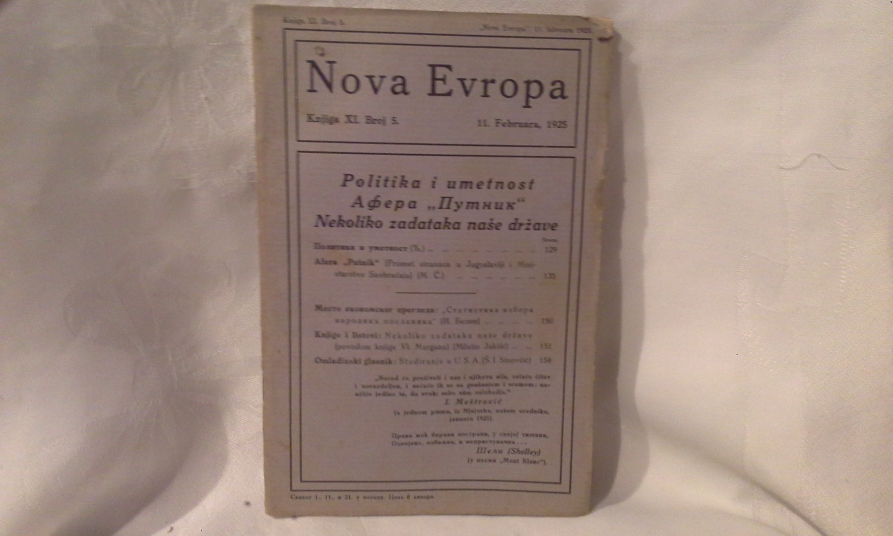 NOVA EVROPA — knjiga XI, broj 5 (11. februar 1925) — Milan Ćurčin (urednik), antikvarna knjiga