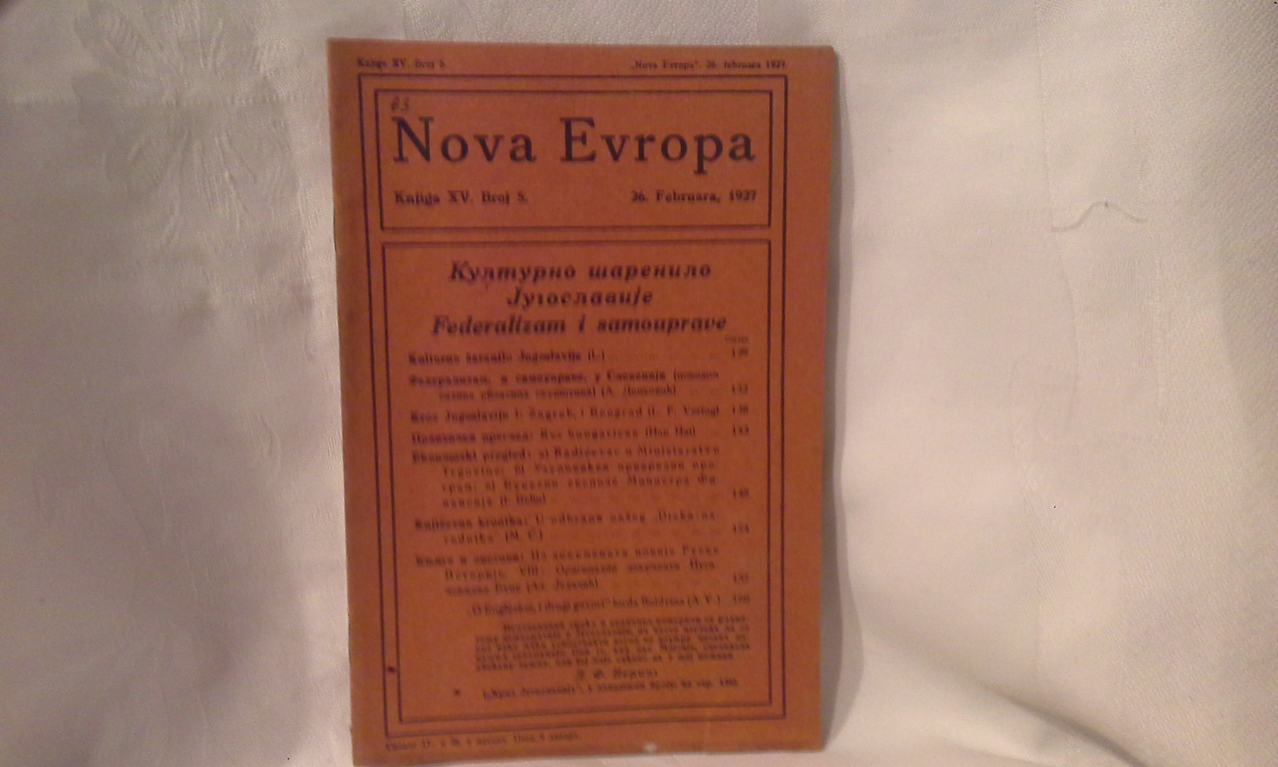 NOVA EVROPA — knjiga XV, broj 5 (26. februar 1927) — Milan Ćurčin (urednik), antikvarna knjiga