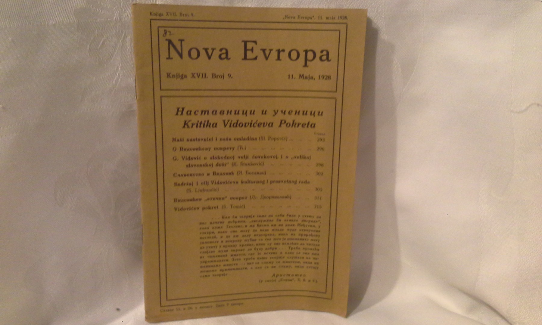 NOVA EVROPA — knjiga XVII, broj 9 (11. maj 1928) — Milan Ćurčin (urednik), antikvarna knjiga