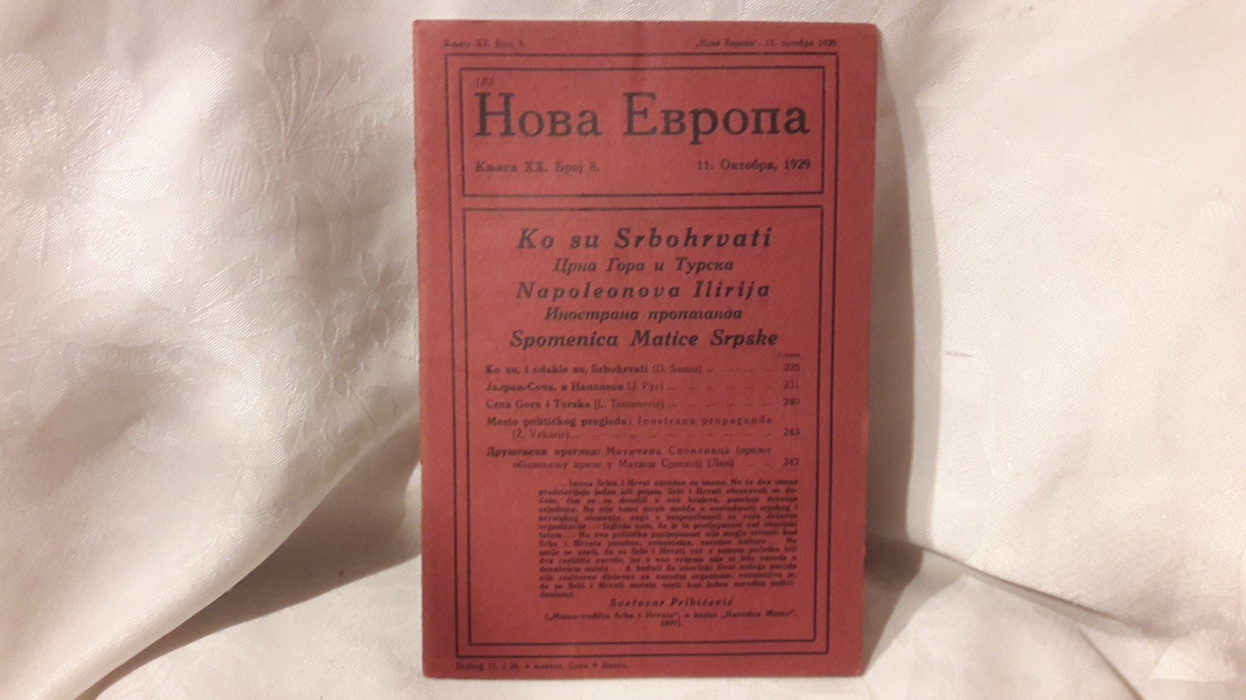 NOVA EVROPA — knjiga XX, broj 8 (11. oktobar 1929) — Milan Ćurčin (urednik), antikvarna knjiga