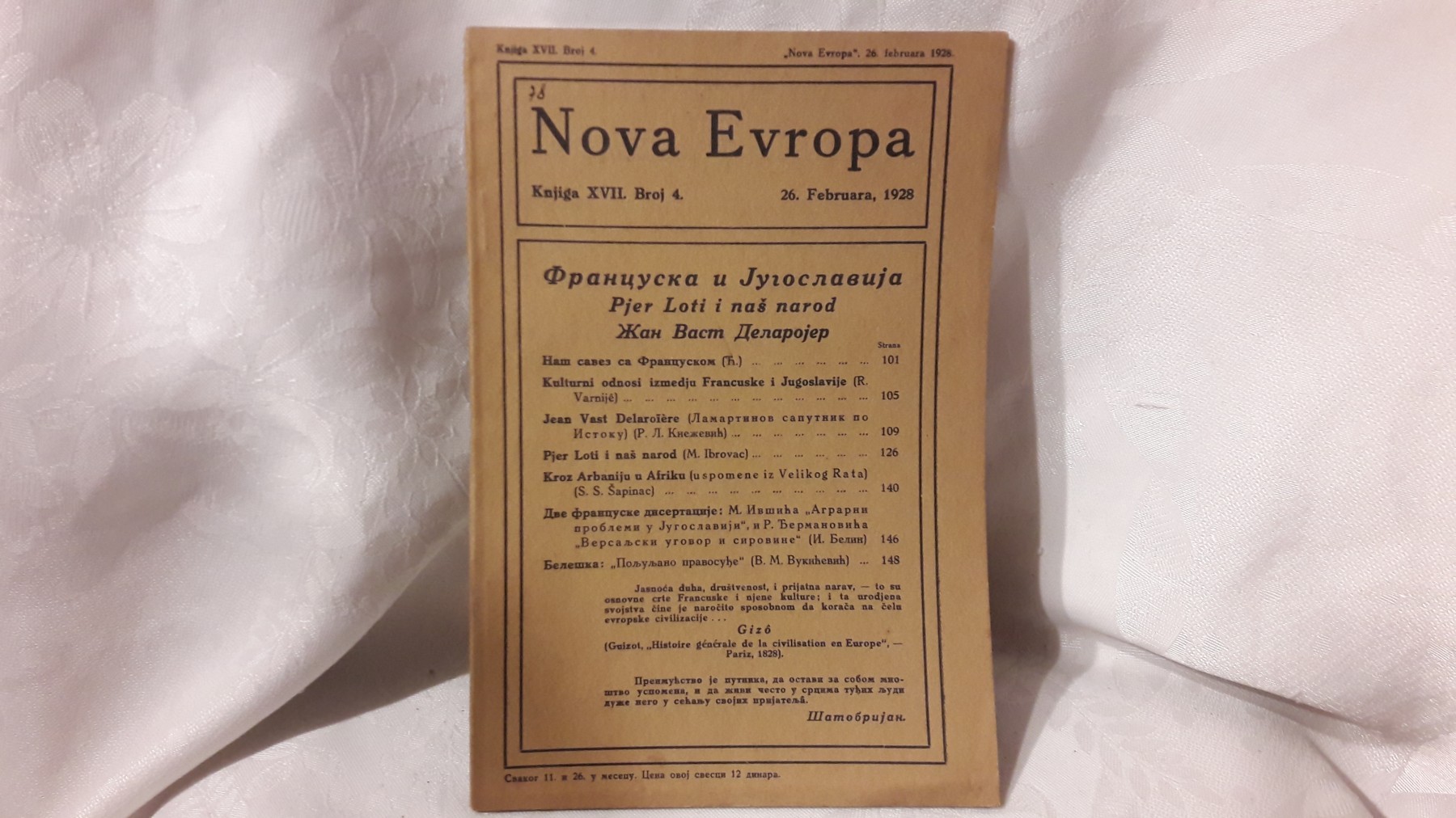 NOVA EVROPA — knjiga XVII, broj 4 (26. februar 1928) — Milan Ćurčin (urednik), antikvarna knjiga