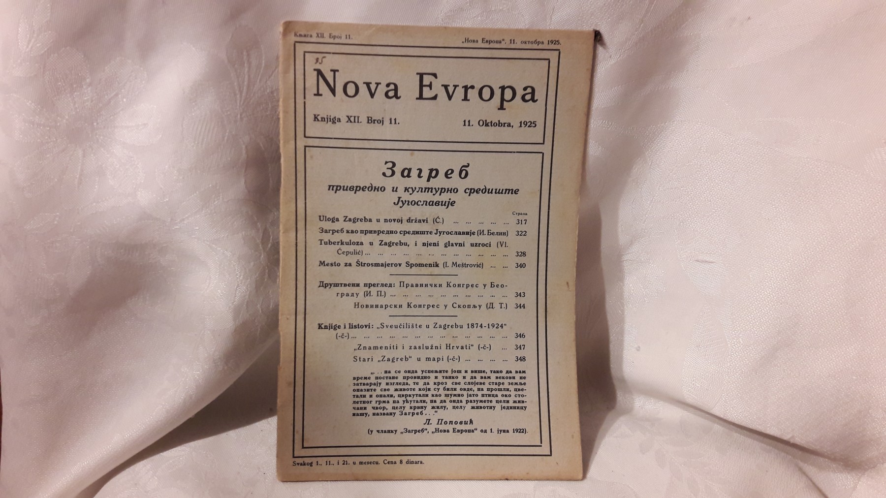 NOVA EVROPA — knjiga XII, broj 11 (11. oktobar 1925) — Zagreb — Milan Ćurčin (urednik), antikvarna knjiga