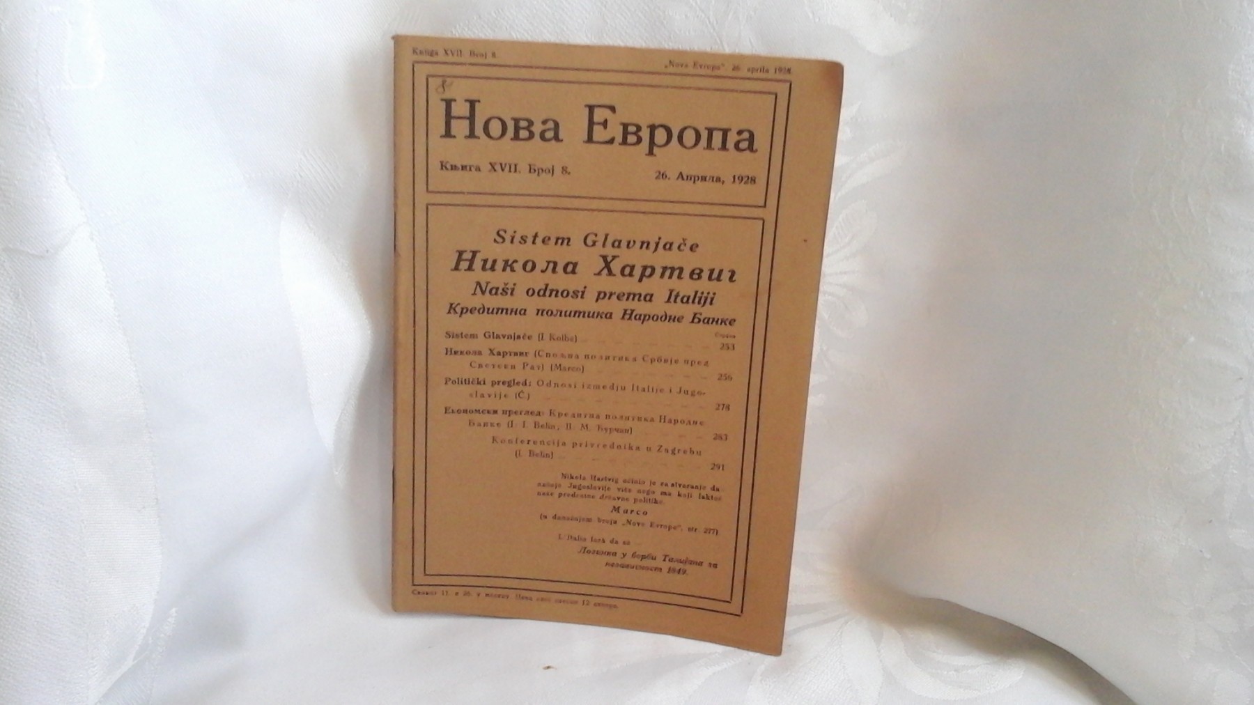 NOVA EVROPA — knjiga XVII, broj 8 (26. april 1928) — Milan Ćurčin (urednik), antikvarna knjiga