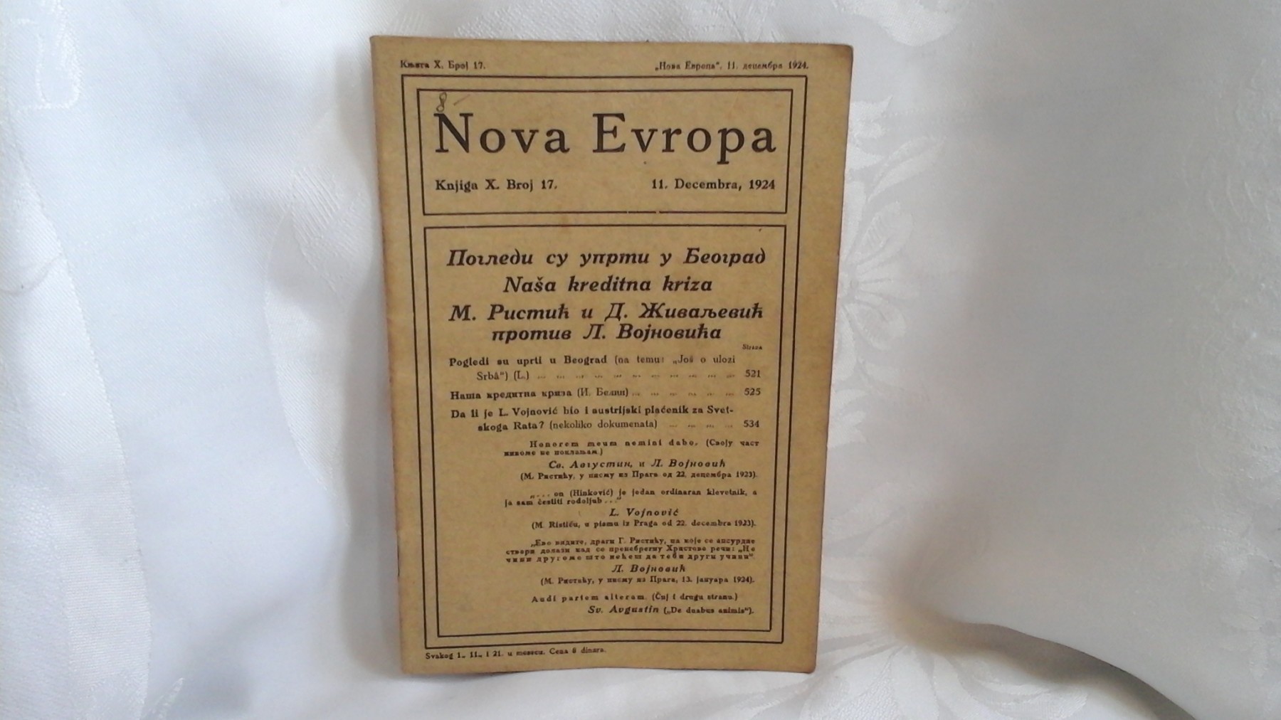 NOVA EVROPA — knjiga X, broj 17 (11. decembar 1924) — Milan Ćurčin (urednik), antikvarna knjiga