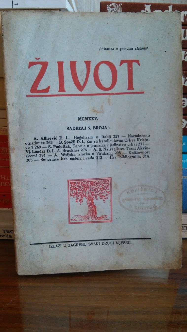ŽIVOT, broj 5 (1925) — Zar su katolici izvan Crkve Hristove?, Natrag k Tomi Akvinskom (Zagreb) — Družba Isusova (urednici), antikvarna knjiga