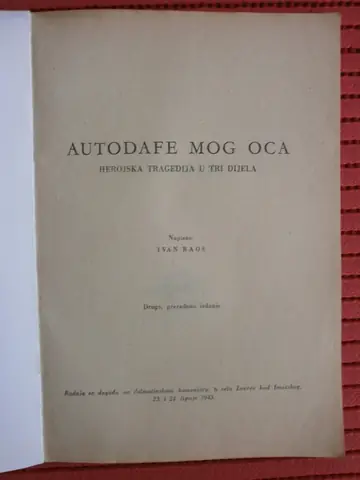 AUTODAFE MOG OCA — herojska tragedija u tri dijela, drugo prerađeno izdanje (Biblioteka Hrvatskoga narodnog kazališta 11) — Ivan Raos, antikvarna knjiga